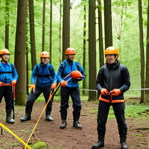 Home 20 **
A group of people participating in an outdoor activity led by a recreational sports leader. Focus on safety procedures like proper gear, risk assessment (e.g., checking the terrain). Emphasize elements like helmets, ropes, and attentive instruction. The setting should be natural, like a forest or climbing area in the Netherlands.
**